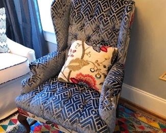 Vintage patch work cruel wing back chairs