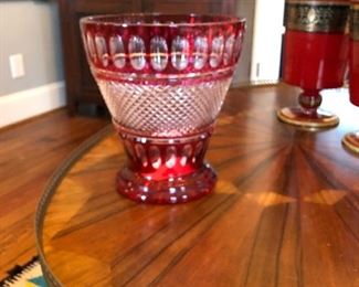 large red to clear crystal vase