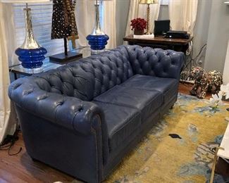 leather craft blue tufted chesterfield twin sofas