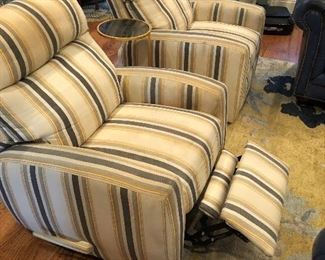 Pair of striped linen recliners