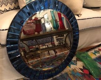 Colbalt blue round mirror