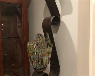 Blown art glass electric wall sconce