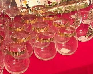 Gold Greek key bar glasses
