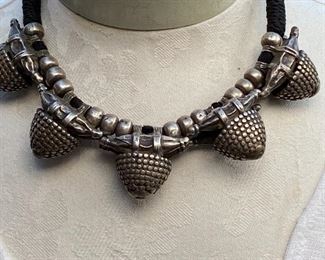 Hindu Rajasthan silver statement tribal choker 16" on rope with toggle