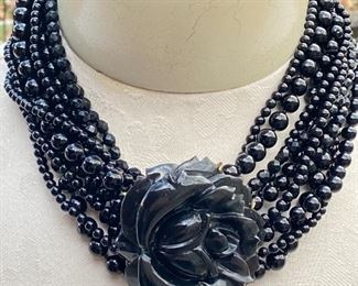 Celia Sebiri  10 Strand Black Rose Pendant 18" Necklace 