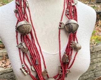 Hindu Rajasthan silver statement tribal 40" necklace 