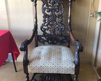 French. Nineteenth century, carved wood, throne chair.