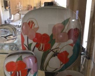 Rosenthal WOLF BAUER Pop Art Flower Mid-Century Modern collection of 2 vases and a trinket dish.