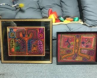 Mola /Huichol Art Yarn art framed