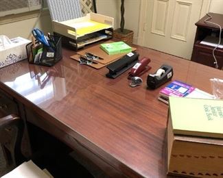 Large desk, office chair