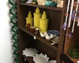 Pottery, milk glass, cookie jar