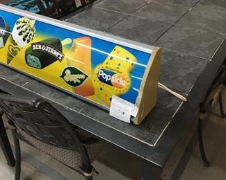 Patio table & chairs, lighted popsicle sign