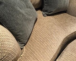 $700.   Custom chair + 1/2 and ottoman.  Robert Allen fabric.  Chair: 35H x 54W x 46D.  Ottoman: 16H x 44W x 30D.  ($4000 when new)  