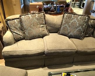 $1000.   Custom made sofa, chair, and ottoman.   Sofa: 31H x 88W x 44D.   Chair: 36H x 37W x 42D.  Ottoman: 15H x 26W x 20D.  Includes all cushions & pillows.   Pick up by November 12 in Seven Meadows in Katy. 
