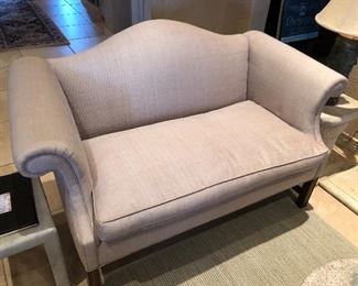 $450.  Gorgeous Beacon Hill loveseat with Jim Thompson silk fabric. EUC except a small rub on back corner (see photos). 35H x 56W x 32D. Pick up in Seven Meadows in Katy, 77494.  Must be picked up by November 12.