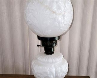 Milk glass Gone With the Wind lamp. (Top globe was cracked and glued)