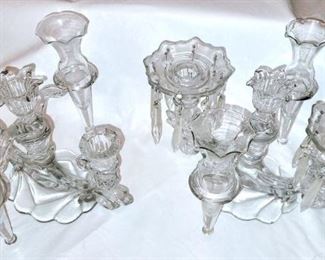 Vintage glass candleholders with flower flutes and crystal bobaches 