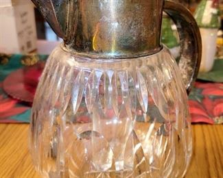 Incredible vintage large Cut Crystal Water pitcher With Silver Plate Mounts
