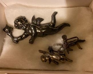 Sterling Silver Cherub Pin and Earrings $12.00
