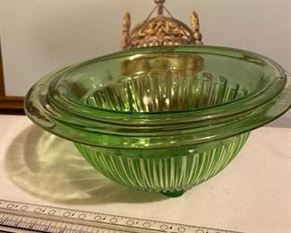 2 Green Glass Mixing Bowls $15.00
