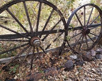 LARGE-WOOD &METAL WAGON WHEELS