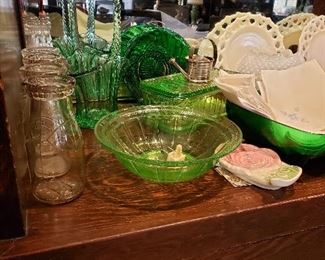 GREEN DEPRESSION GLASS 