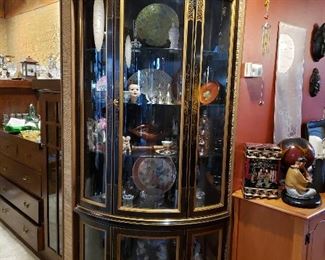 ASIAN CHINA HUTCH-CURVED GLASS-LIGHTED