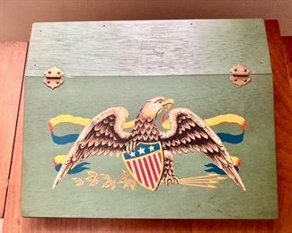 Wooden hinged box w/ eagle decal