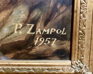 Signed Seaside painting, P. Zampol, 1957