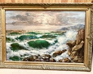 Signed Sea Side painting, P. Zampol, 1957