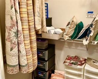 Comforters, table linens, storage containers, pillows