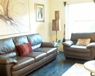 Suoerb Taupe color Leather Sofa & matching Chair