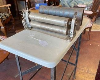 Kentucky Antique!! Beaten Biscuit Machine, $325 - enamel table