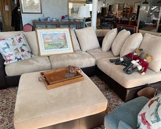 Reduced! $4750 to $4000 - Large Leather Sectional, Ottoman, Suede Pillows