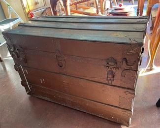 Antique Flattop Wooden Trunk, $400