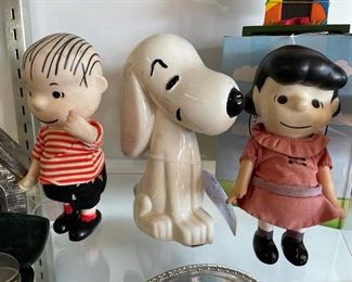 'Linus and Lucy' Pocket Dolls, $175 for both; Vintage Snoopy, $50, ceramic