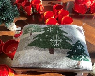 Hooked Rug Footstool, $25, Pines in the Snow