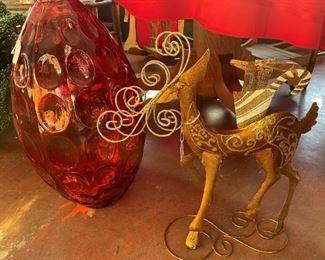 Golden Reindeer, $25; Ruby Red Vase, $35