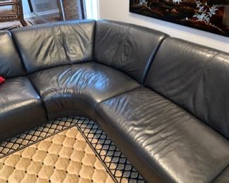 Detail of Fine black leather sectional by W. Schillig Germany. Details and pricing will be available on November 19th after 6 p.m. at https://shop.mlestatesales.com