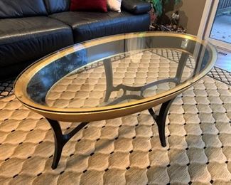 Jonathan Charles Black and Gold Leaf Oval Coffee Table. Details and pricing will be available on November 19th after 6 p.m. at https://shop.mlestatesales.com