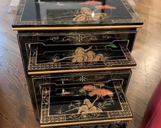 Black lacquer Chinoiserie nesting tables. Details and pricing will be available on November 19th after 6 p.m. at https://shop.mlestatesales.com
