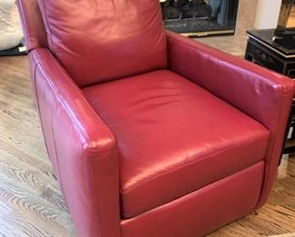 Bradington Young Red Leather swivel glider chairs. Details and pricing will be available on November 19th after 6 p.m. at https://shop.mlestatesales.com