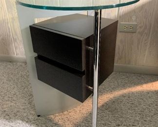 Modern 2 drawer chrome and glass table. Details and pricing will be available on November 19th after 6 p.m. at https://shop.mlestatesales.com