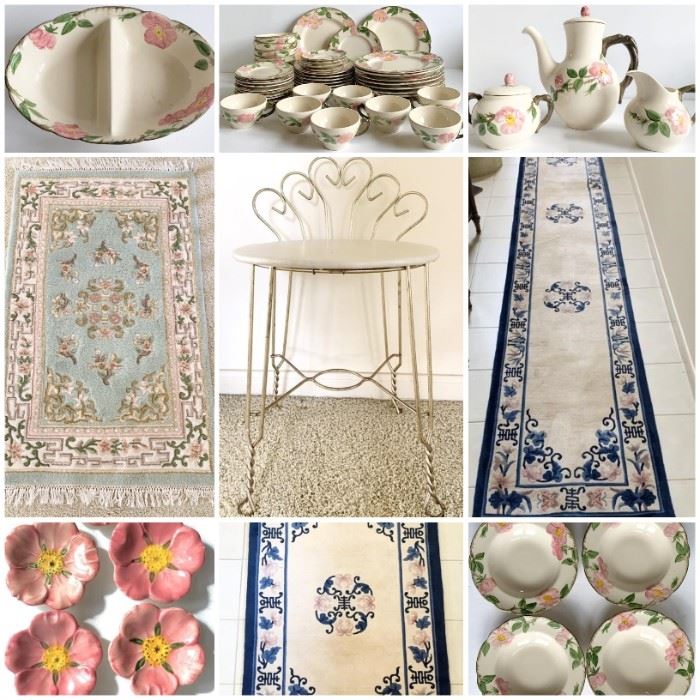 Mahogany Buffet, Vintage Cane Chairs, Weiman Walnut End Tables, Bronze Demeter/Ceres Goddess Statue, Maytag Washing Machine, GE Electric Dryer, White Whirlpool Refrigerator, Compact Refrigerator Freezer, Murano Glass, Desert Rose Dinnerware & Serving Items, ...