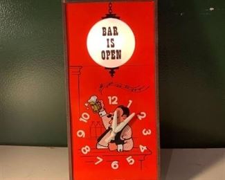 Vintage BAR IS OPEN Spartus Light Clock Works Location Basement BR