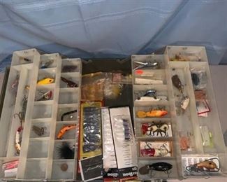Vintage Green My Buddy Tackle Box Full of Fishing Lures Location Garage Shelf B