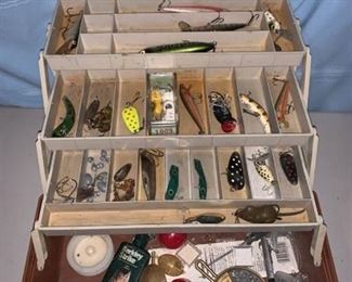 Brown Plano 6303 Tackle Box Full of Fishing Lures Location Garage Shelf B