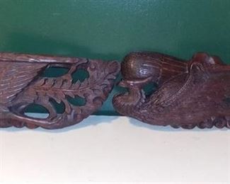 Pair of Amazing Wood Carved Wall Mount Phoenix Figures