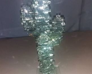 Small Vintage Green Stacked Glass Cactus
