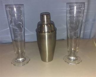 Lot Of 2 Libbey Catalina Flute Glasses With A Drink Shaker